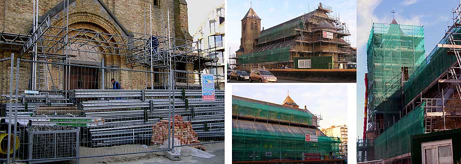 collage kerk verscholen achter stellingen