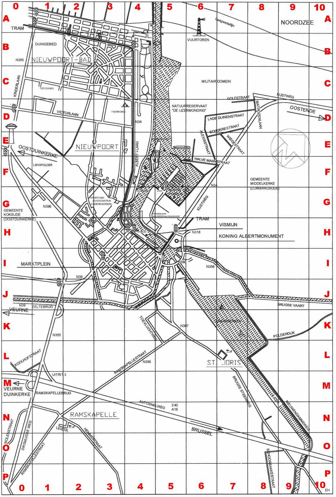 Wegenkaart groot Nieuwpoort.