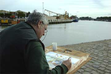 Visserskaai - kunstschilder aan het werk.