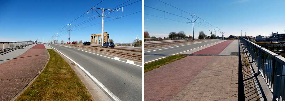 zicht boben op de brug richting stad en richting oostende