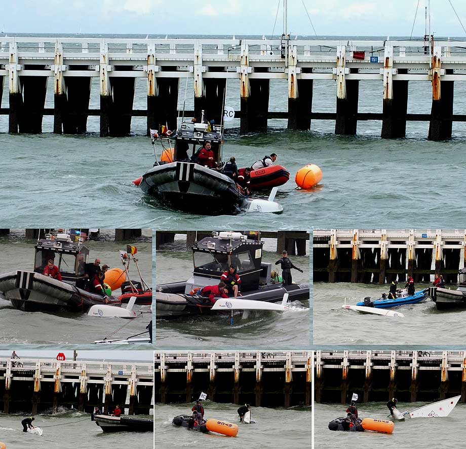 omkeren van gekantelde laser door reddingsboot