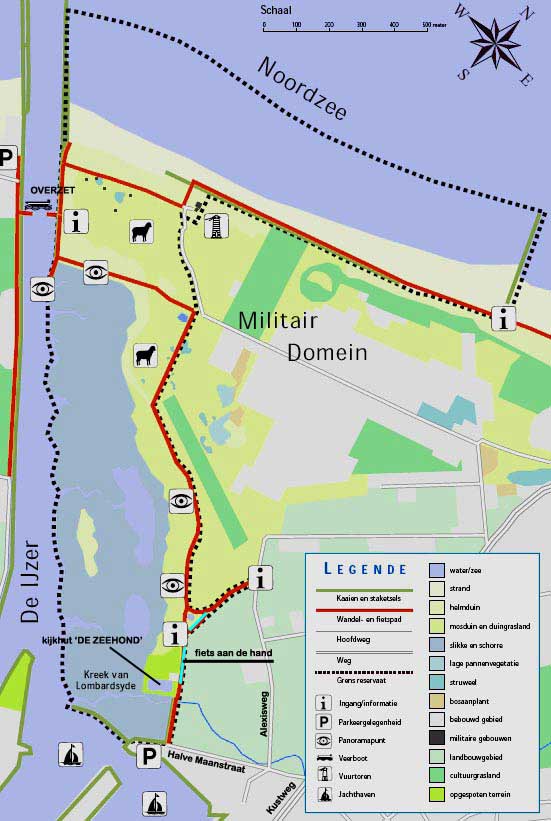 plan van het reservaat met aanduiding van de wegen en toegangen