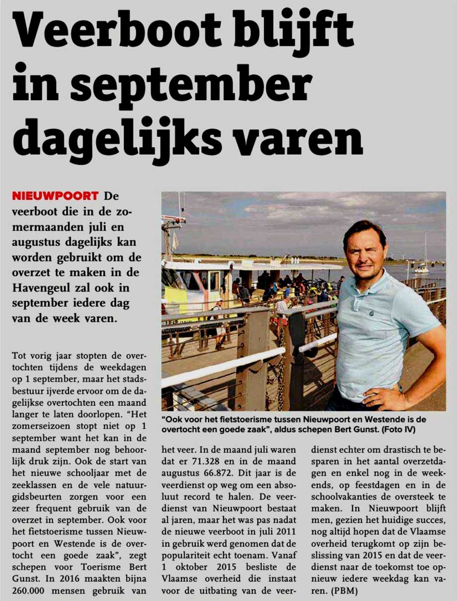 artikel veerdienst blijft varen tijdens de maand september