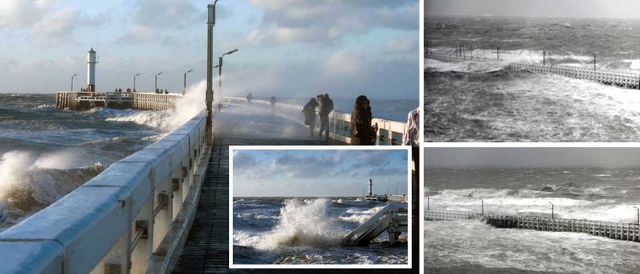 collage staketsel tijdens storm