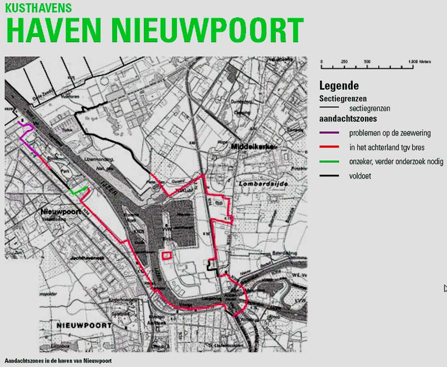 kaart nieuwpoort met aanduiding gevarenzones