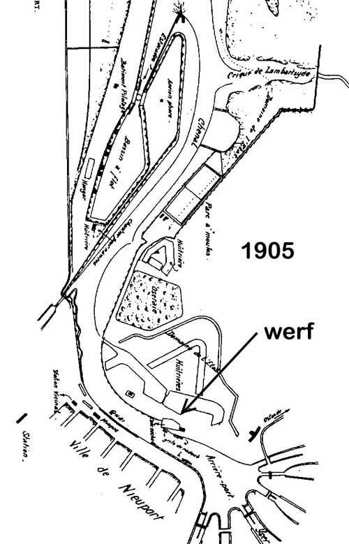 landkaart 1905 met aanduiding liggig van de werf